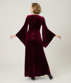 Preorder - Elvira x Unique Vintage Burgundy Dagger Velvet Maxi Dress - Unique Vintage - Womens, DRESSES, MAXI