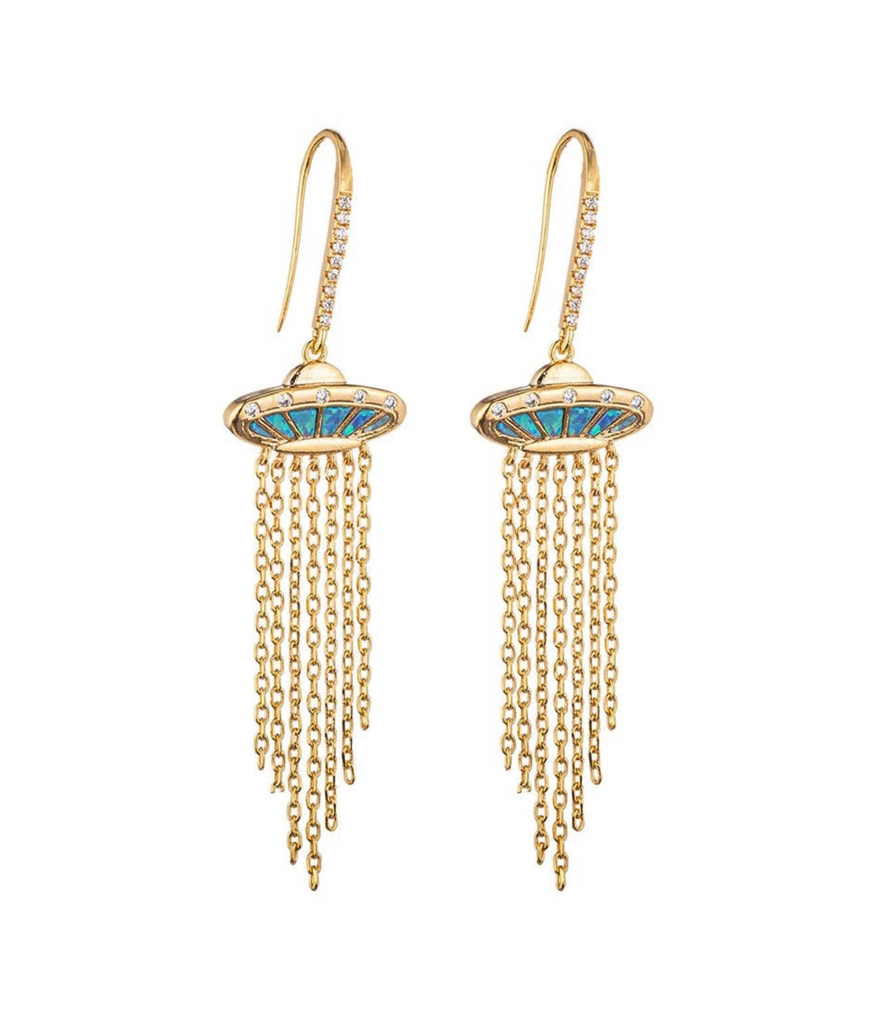 Preorder - Gold Spaceship Dangle Earrings - Unique Vintage - Womens, ACCESSORIES, JEWELRY