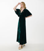 Preorder - Smak Parlour Emerald Velvet & Gold Snake Embroidered Cutout Maxi Dress - Unique Vintage - Womens, DRESSES, MAXI