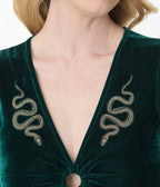 Preorder - Smak Parlour Emerald Velvet & Gold Snake Embroidered Cutout Maxi Dress - Unique Vintage - Womens, DRESSES, MAXI