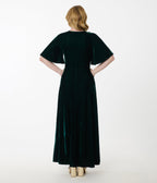 Preorder - Smak Parlour Emerald Velvet & Gold Snake Embroidered Cutout Maxi Dress - Unique Vintage - Womens, DRESSES, MAXI