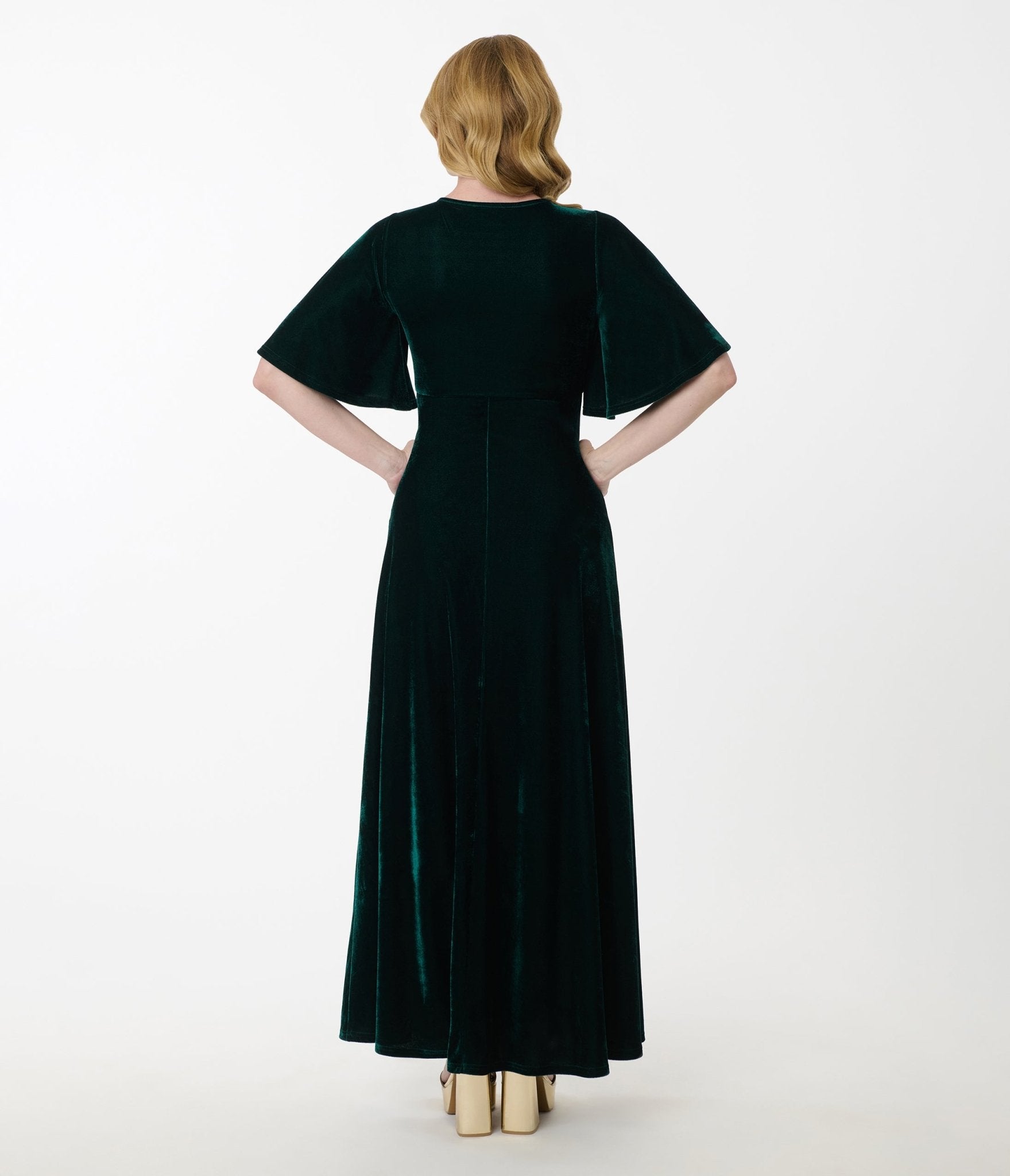 Preorder - Smak Parlour Emerald Velvet & Gold Snake Embroidered Cutout Maxi Dress - Unique Vintage - Womens, DRESSES, MAXI