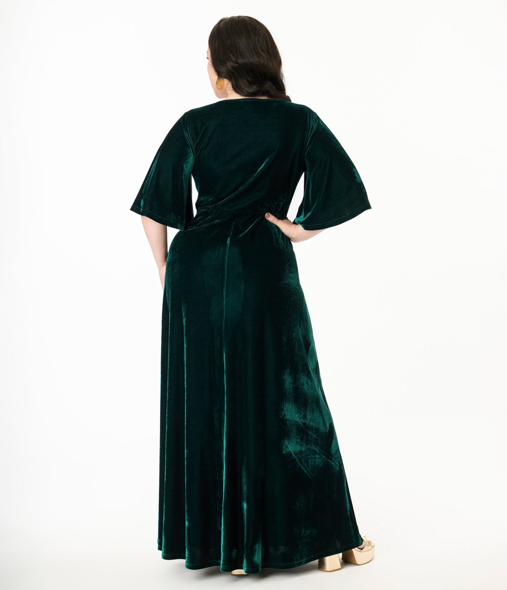 Smak Parlour Plus Size Emerald Velvet & Gold Snake Embroidered Cutout Maxi Dress - Unique Vintage - Womens, DRESSES, MAXI