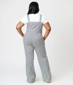 Smak Parlour Plus Size Navy Railroad Stripes Wide Leg Dungarees - Unique Vintage - Womens, BOTTOMS, ROMPERS AND JUMPSUITS