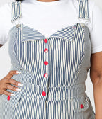 Smak Parlour Plus Size Navy Railroad Stripes Wide Leg Dungarees - Unique Vintage - Womens, BOTTOMS, ROMPERS AND JUMPSUITS