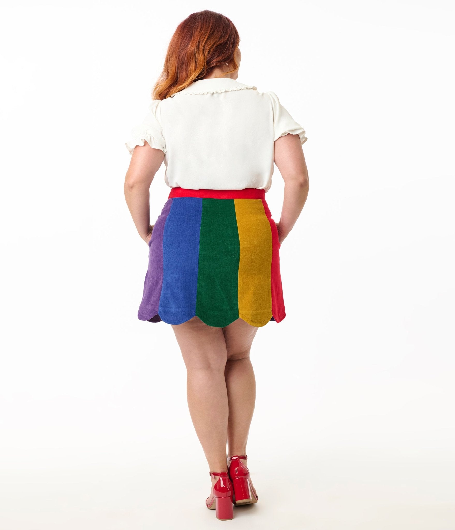 Preorder - Smak Parlour Plus Size Rainbow Stripe Corduroy Mini Skirt - Unique Vintage - Womens, BOTTOMS, SKIRTS