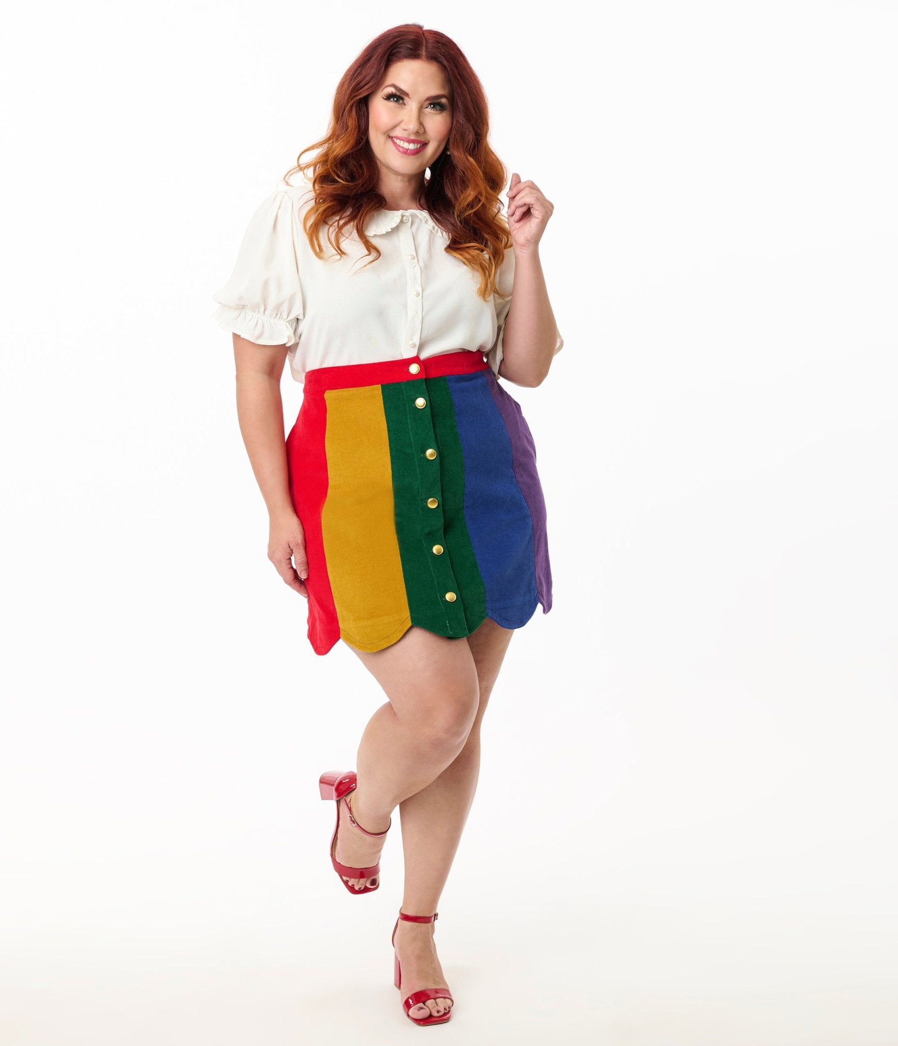 Preorder - Smak Parlour Plus Size Rainbow Stripe Corduroy Mini Skirt - Unique Vintage - Womens, BOTTOMS, SKIRTS
