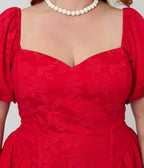 Preorder - Smak Parlour Plus Size Red Brocade Sweetheart Swing Dress W/Puff Sleeve - Unique Vintage - Womens, DRESSES, SWING