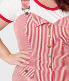 Preorder - Smak Parlour Plus Size Red & White Striped Wide Leg Dungarees - Unique Vintage - Womens, BOTTOMS, ROMPERS AND JUMPSUITS