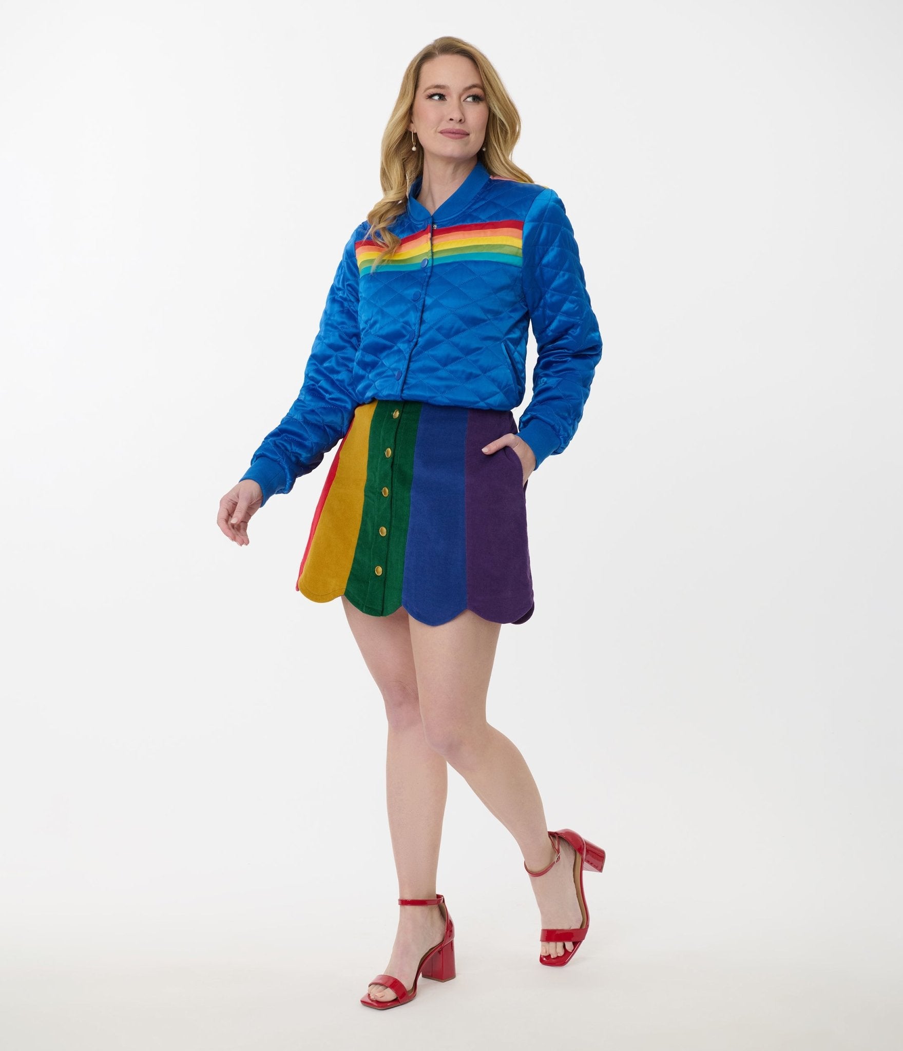 Preorder - Smak Parlour Rainbow Stripe Corduroy Mini Skirt - Unique Vintage - Womens, BOTTOMS, SKIRTS