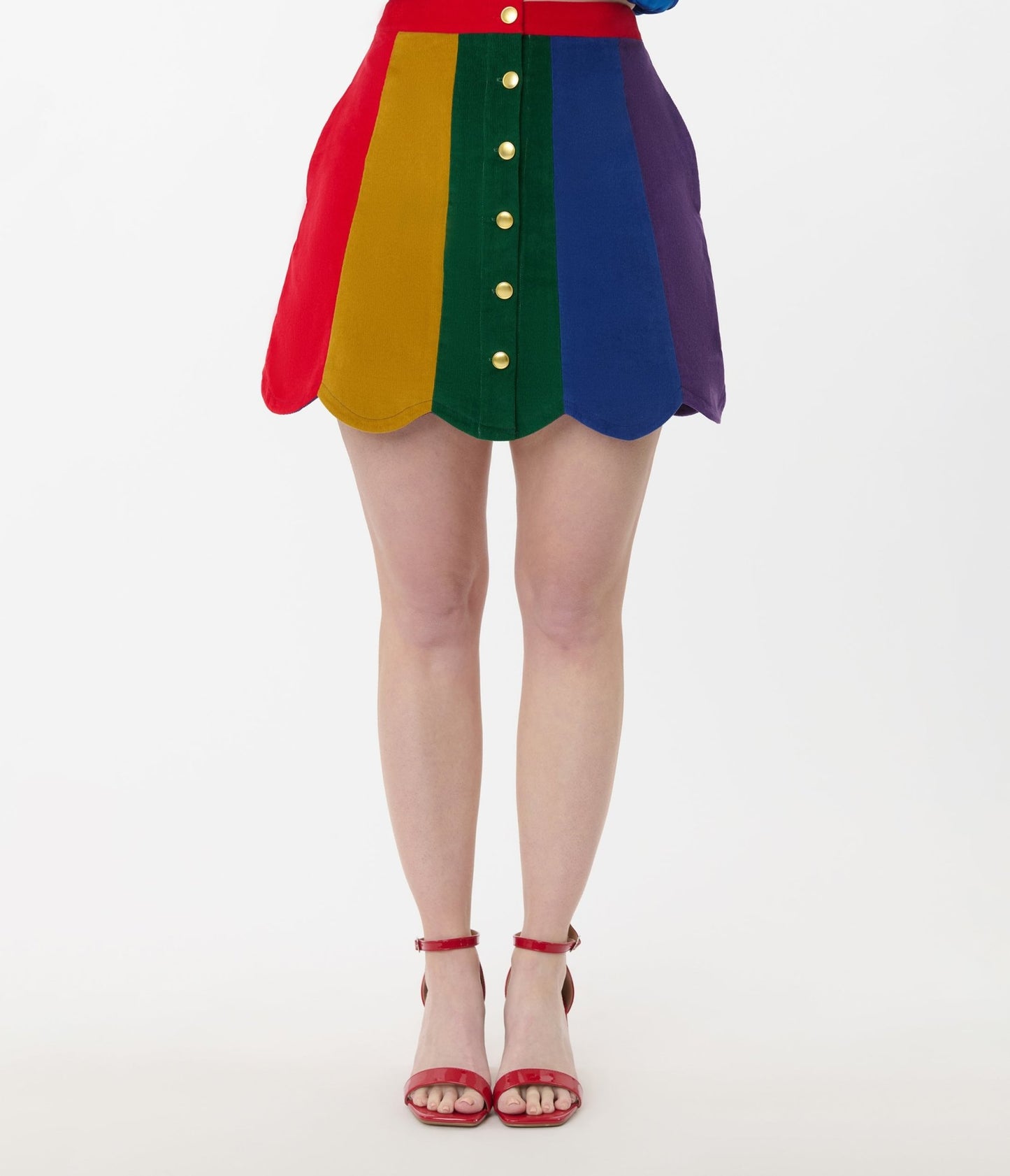 Preorder - Smak Parlour Rainbow Stripe Corduroy Mini Skirt - Unique Vintage - Womens, BOTTOMS, SKIRTS