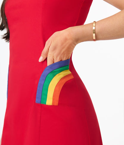 Preorder - Smak Parlour Red Rainbow Pocket Mod Shift Dress - Unique Vintage - Womens, DRESSES, SHIFTS