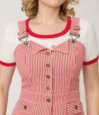 Preorder - Smak Parlour Red & White Striped Wide Leg Dungarees - Unique Vintage - Womens, BOTTOMS, ROMPERS AND JUMPSUITS