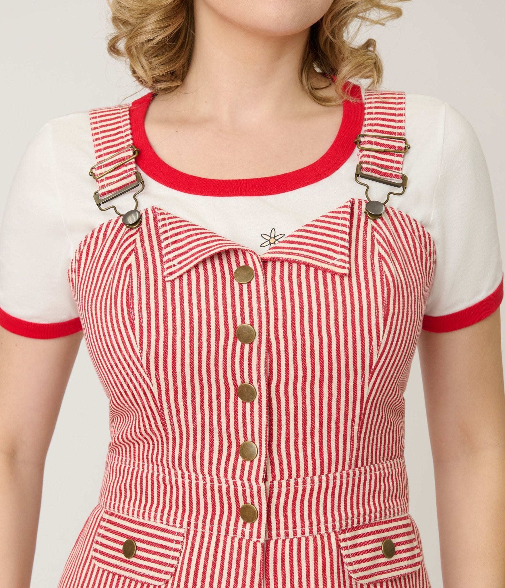 Preorder - Smak Parlour Red & White Striped Wide Leg Dungarees - Unique Vintage - Womens, BOTTOMS, ROMPERS AND JUMPSUITS