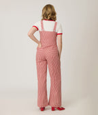 Preorder - Smak Parlour Red & White Striped Wide Leg Dungarees - Unique Vintage - Womens, BOTTOMS, ROMPERS AND JUMPSUITS