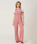 Preorder - Smak Parlour Red & White Striped Wide Leg Dungarees - Unique Vintage - Womens, BOTTOMS, ROMPERS AND JUMPSUITS