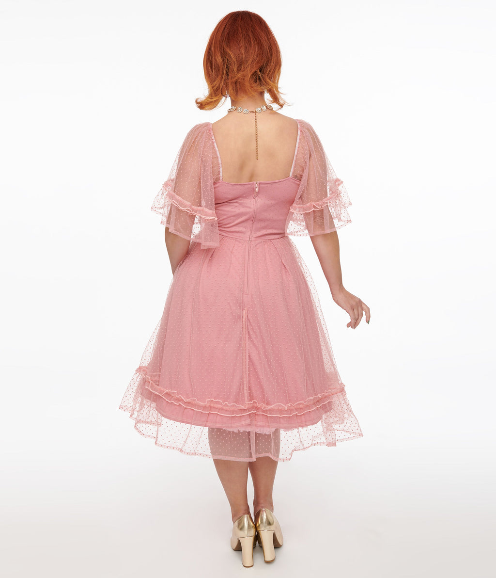 Preorder- Unique Vintage 1950s Rose Ruffle Sweetheart Swing Dress - Unique Vintage - Womens, DRESSES, SWING