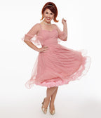 Preorder- Unique Vintage 1950s Rose Ruffle Sweetheart Swing Dress - Unique Vintage - Womens, DRESSES, SWING