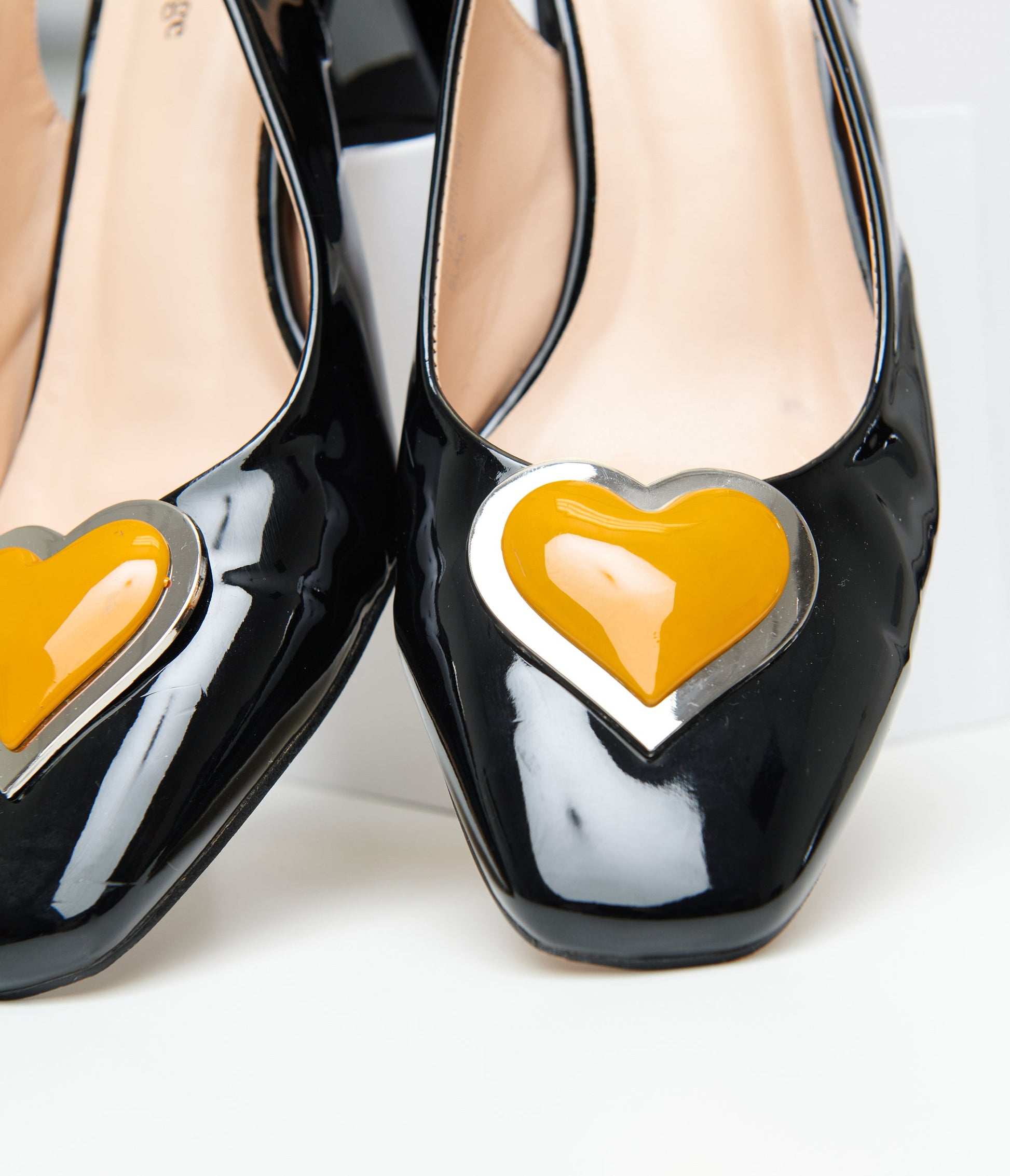 Preorder - Unique Vintage Black & Orange Heart Leatherette Slingback Heels - Unique Vintage - Womens, SHOES, HEELS
