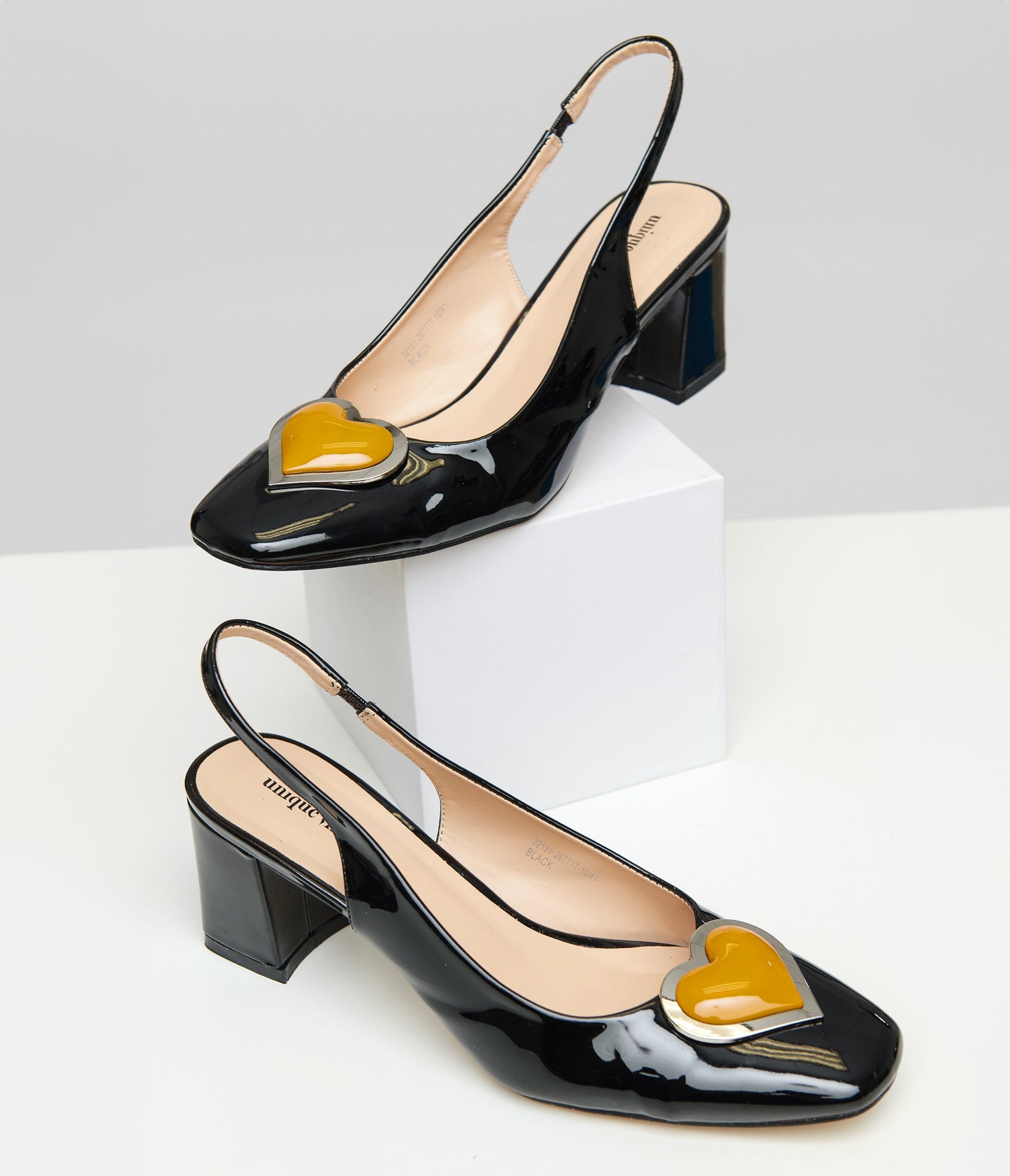 Preorder - Unique Vintage Black & Orange Heart Leatherette Slingback Heels - Unique Vintage - Womens, SHOES, HEELS