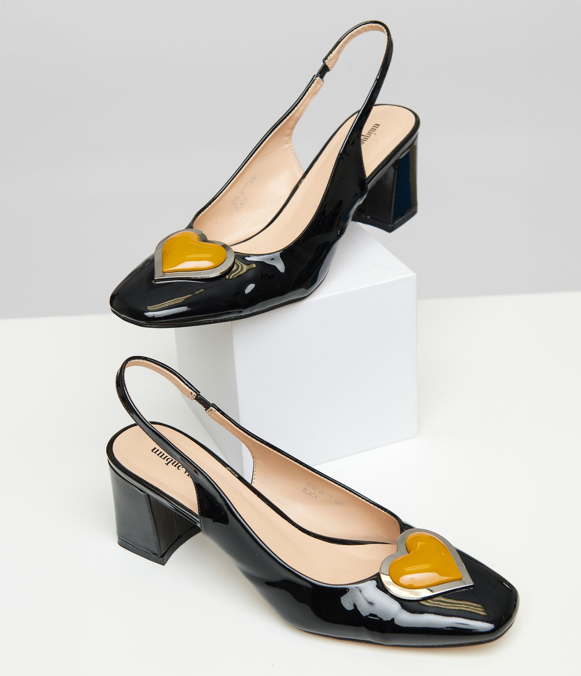 Preorder - Unique Vintage Black & Orange Heart Leatherette Slingback Heels - Unique Vintage - Womens, SHOES, HEELS
