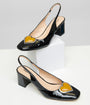 Unique Vintage Black & Orange Heart Leatherette Slingback Heels