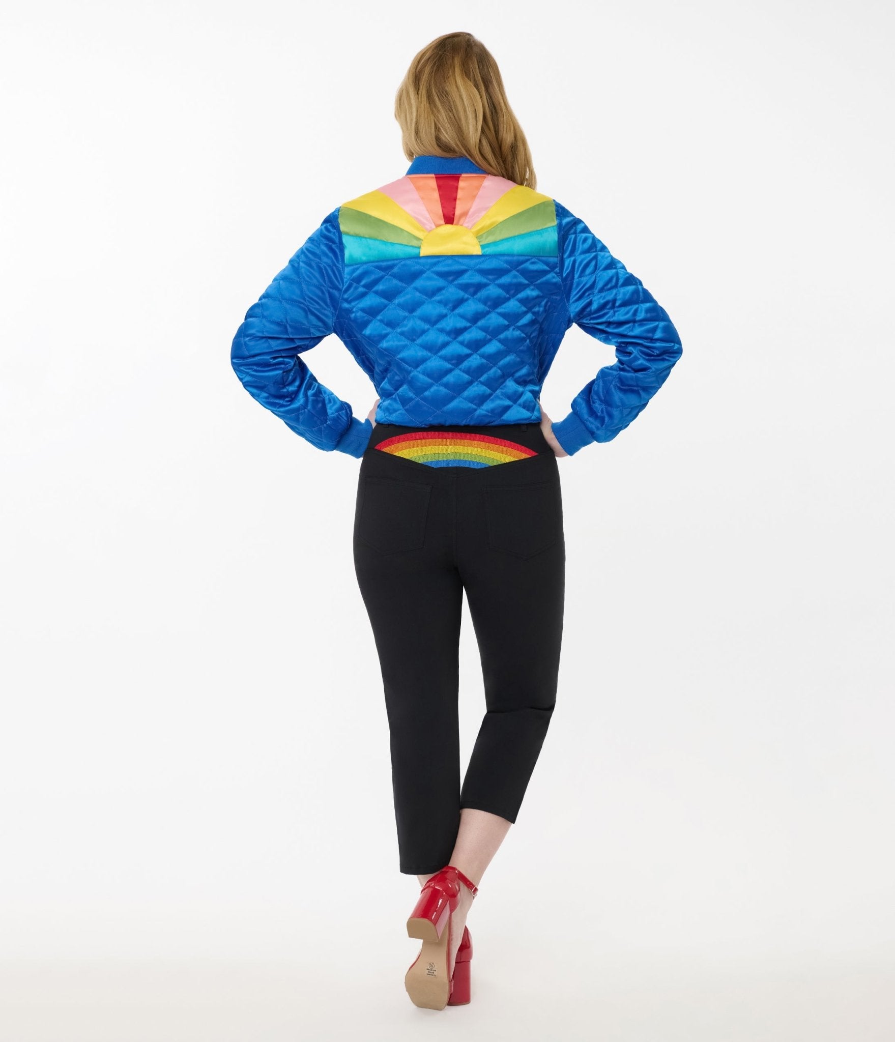 Preorder - Unique Vintage Black & Rainbow Rachelle Capri Pants - Unique Vintage - Womens, BOTTOMS, PANTS