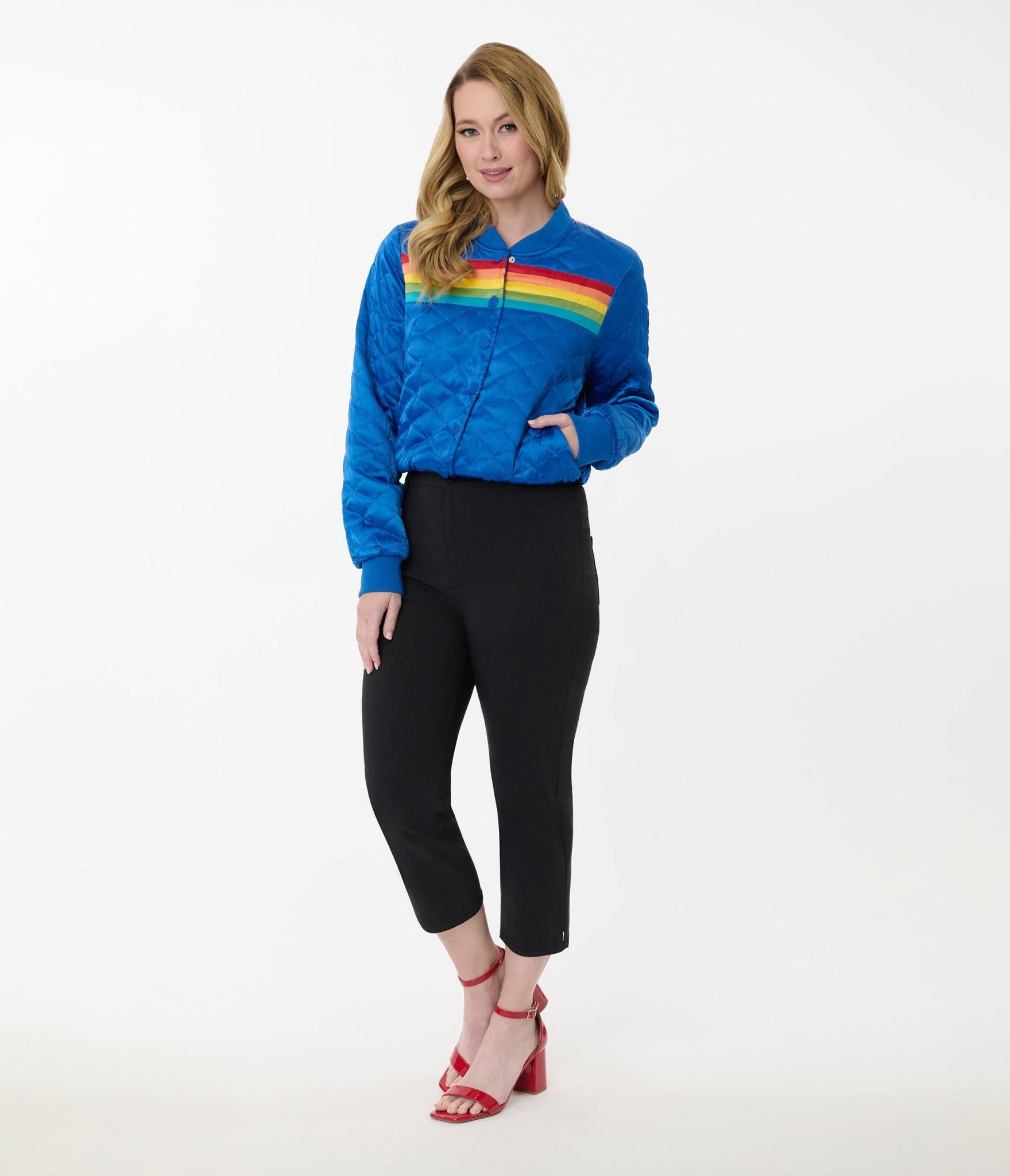 Preorder - Unique Vintage Black & Rainbow Rachelle Capri Pants - Unique Vintage - Womens, BOTTOMS, PANTS