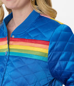 Preorder - Unique Vintage Blue & Rainbow Quilted Varsity Jacket - Unique Vintage - Womens, TOPS, OUTERWEAR