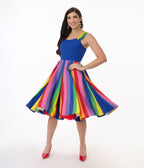 Preorder - Unique Vintage Blue & Rainbow Stripe Swing Dress - Unique Vintage - Womens, DRESSES, SWING