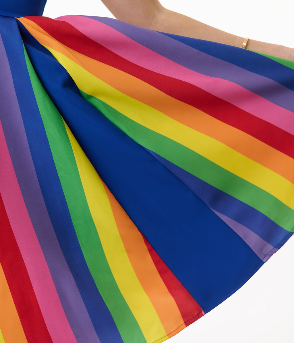 Preorder - Unique Vintage Blue & Rainbow Stripe Swing Dress - Unique Vintage - Womens, DRESSES, SWING