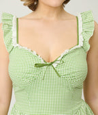 Preorder - Unique Vintage Green Gingham Sweetheart Flutter Sleeve Swing Dress - Unique Vintage - Womens, DRESSES, SWING