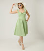 Preorder- Unique Vintage Green Gingham Sweetheart Flutter Sleeve Swing Dress