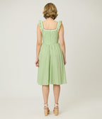 Preorder - Unique Vintage Green Gingham Sweetheart Flutter Sleeve Swing Dress - Unique Vintage - Womens, DRESSES, SWING