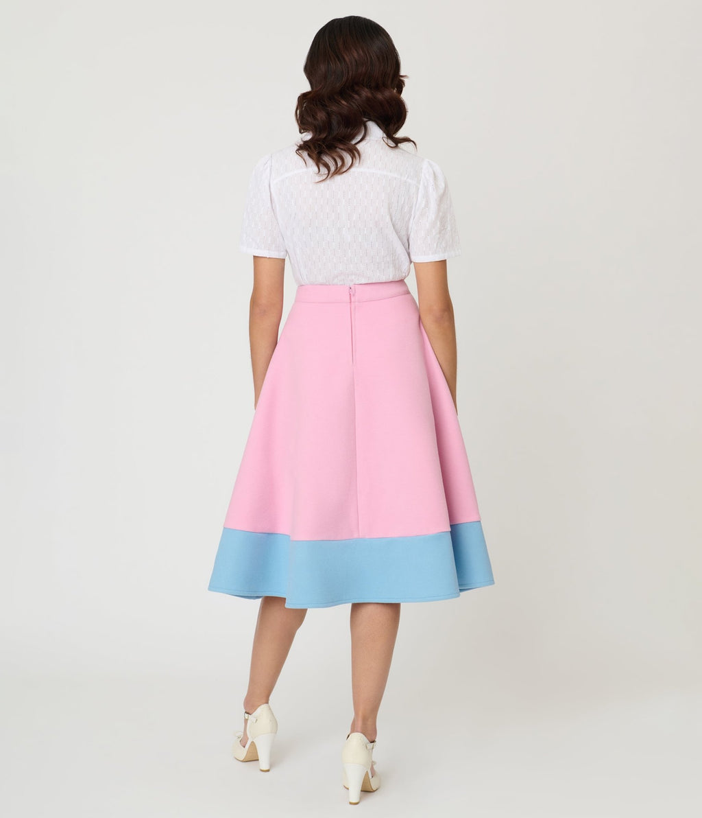Preorder - Unique Vintage Pink & Blue Bunny Soda Shop Swing Skirt - Unique Vintage - Womens, BOTTOMS, SKIRTS