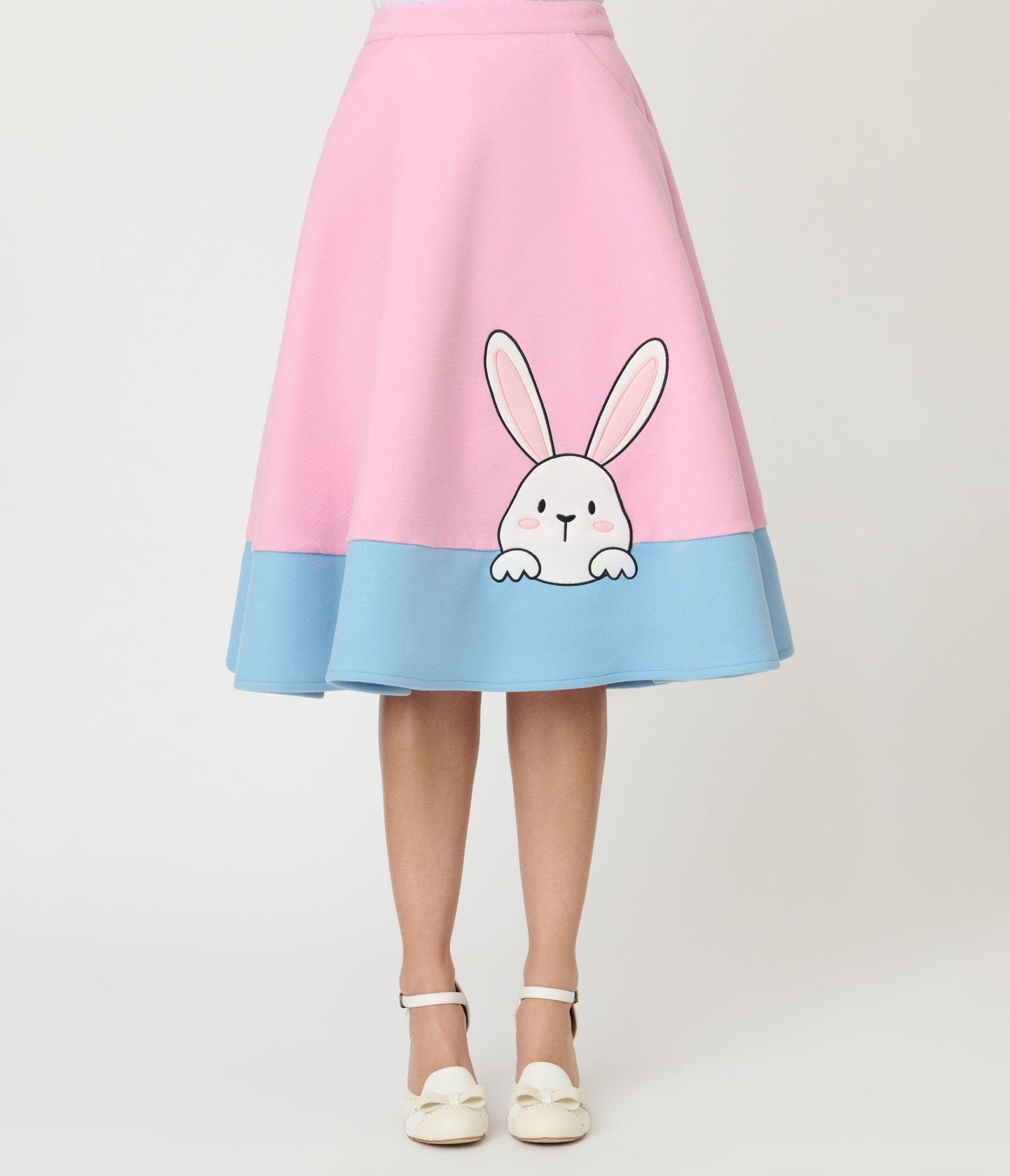 Preorder - Unique Vintage Pink & Blue Bunny Soda Shop Swing Skirt - Unique Vintage - Womens, BOTTOMS, SKIRTS