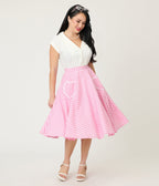 Preorder - Unique Vintage Pink Gingham Sally Swing Skirt - Unique Vintage - Womens, BOTTOMS, SKIRTS