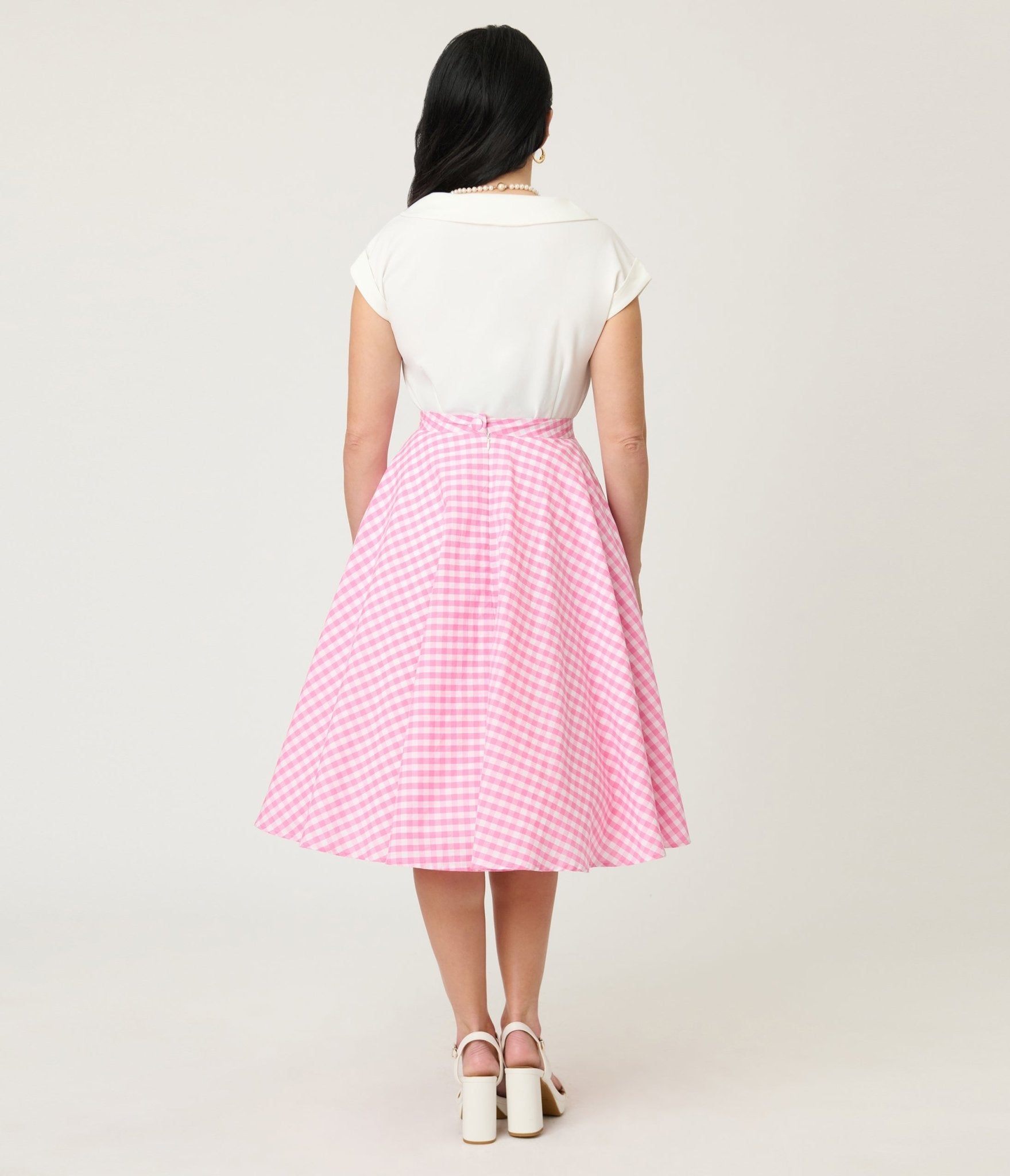 Preorder - Unique Vintage Pink Gingham Sally Swing Skirt - Unique Vintage - Womens, BOTTOMS, SKIRTS