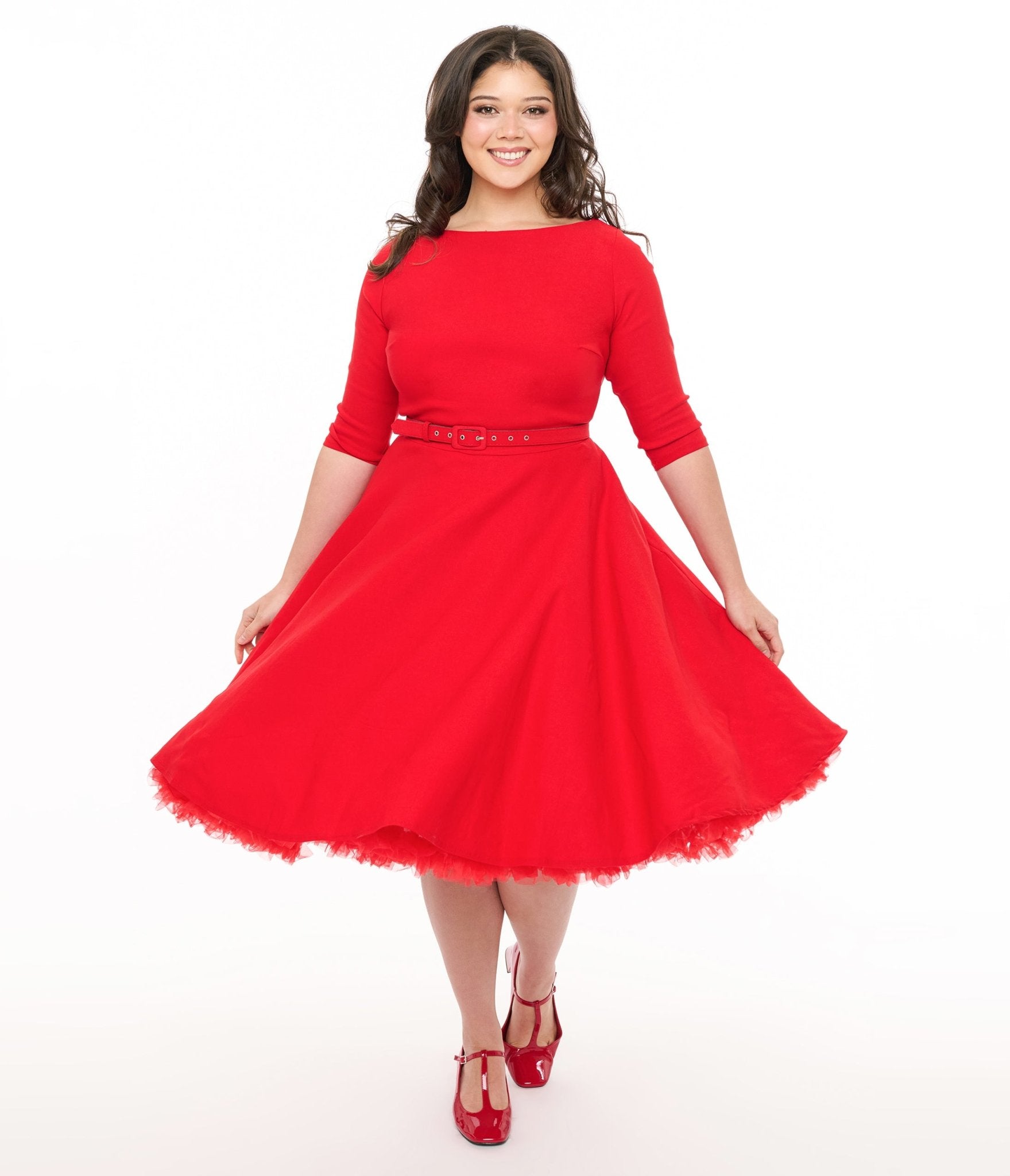 Unique Vintage Plus Size 1950s Bright Red Devon Swing Dress Unique Vintage Plus Size 1950s Bright Red Devon Swing Dress