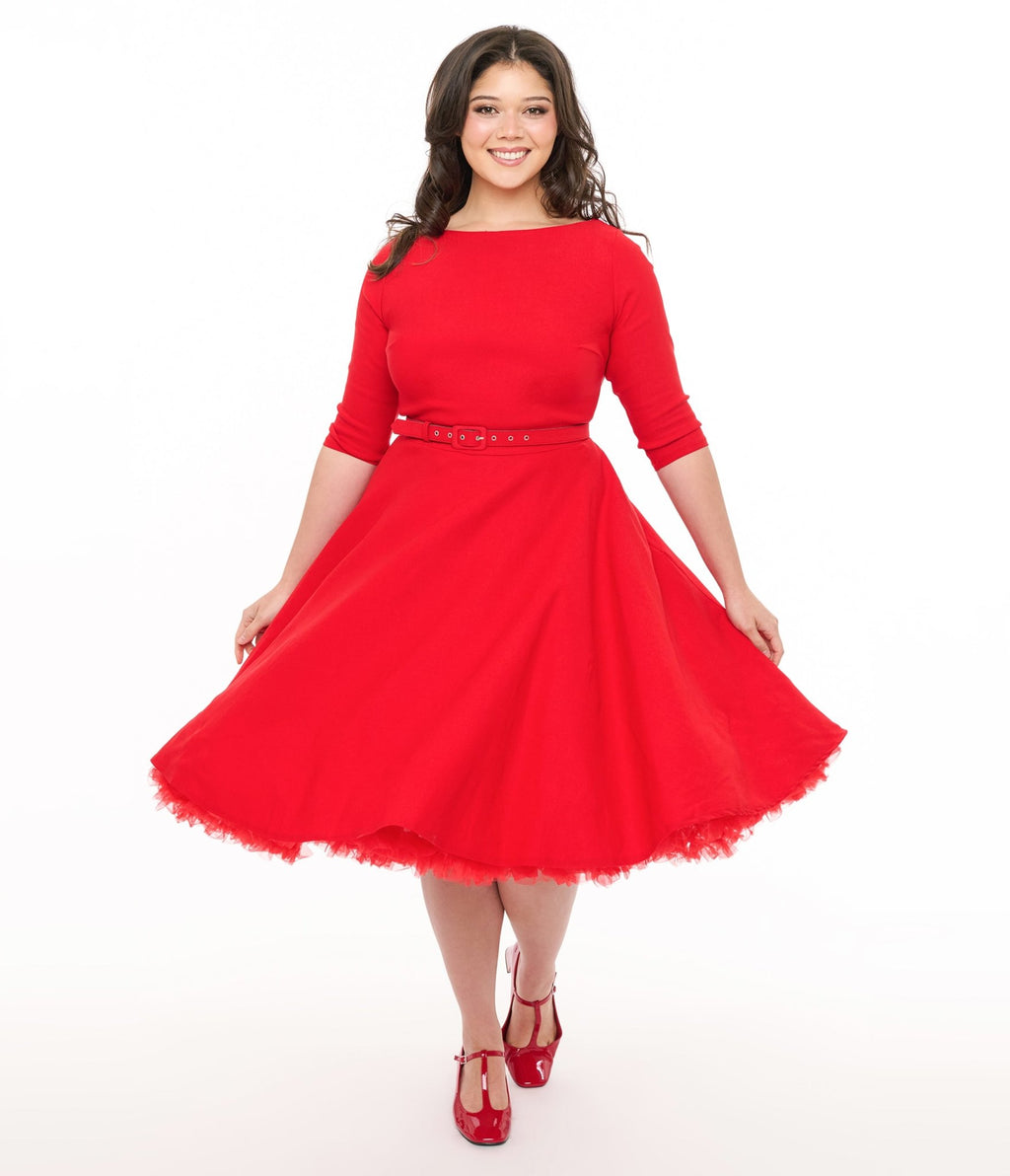 Preorder - Unique Vintage Plus Size 1950s Bright Red Devon Swing Dress - Unique Vintage - Womens, DRESSES, SWING