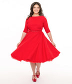 Preorder - Unique Vintage Plus Size 1950s Bright Red Devon Swing Dress - Unique Vintage - Womens, DRESSES, SWING