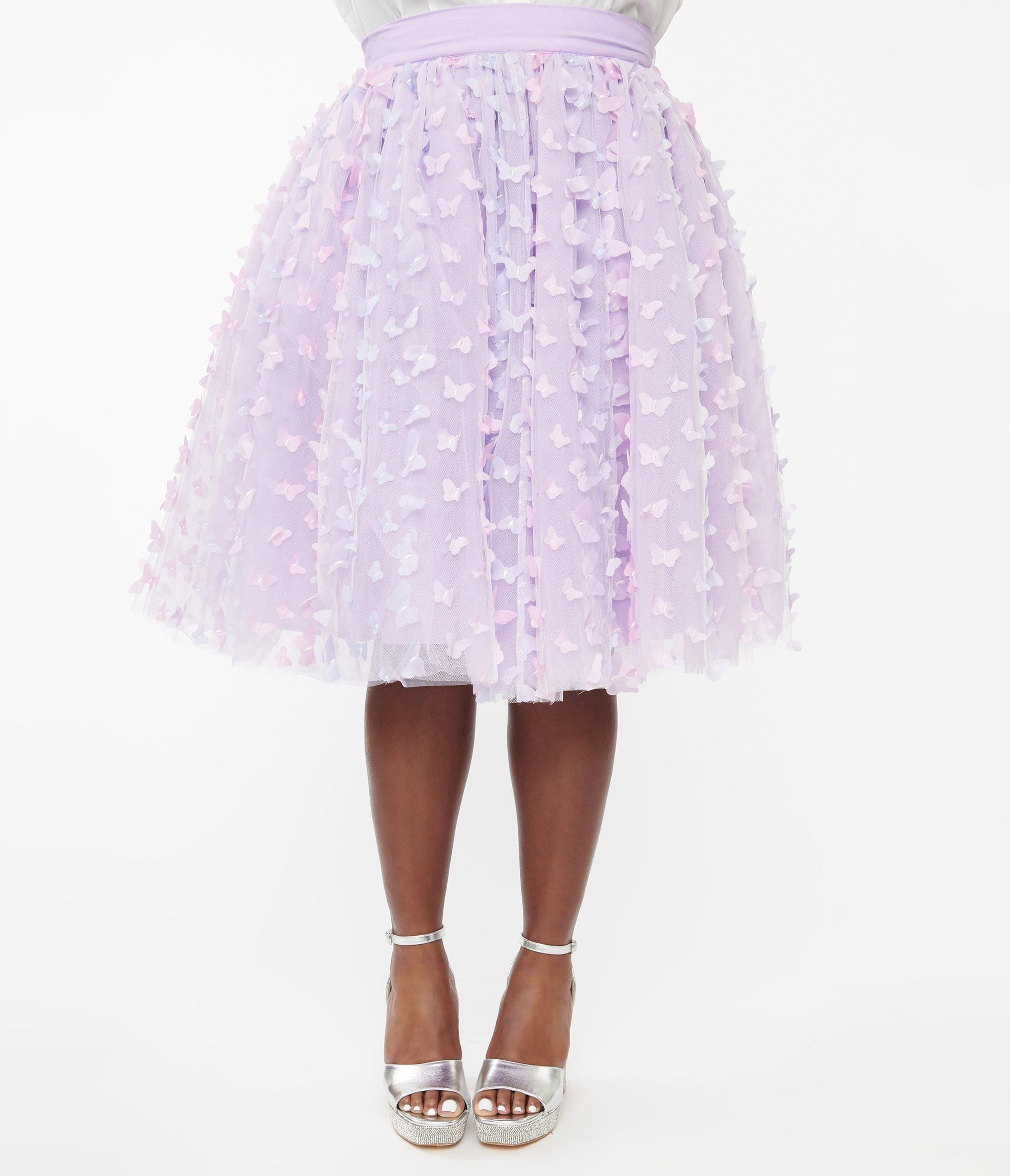 Preorder - Unique Vintage Plus Size 1950s Lavender & Blue Butterfly Tulle Sweetie Pie Flare Skirt - Unique Vintage - Womens, BOTTOMS, SKIRTS