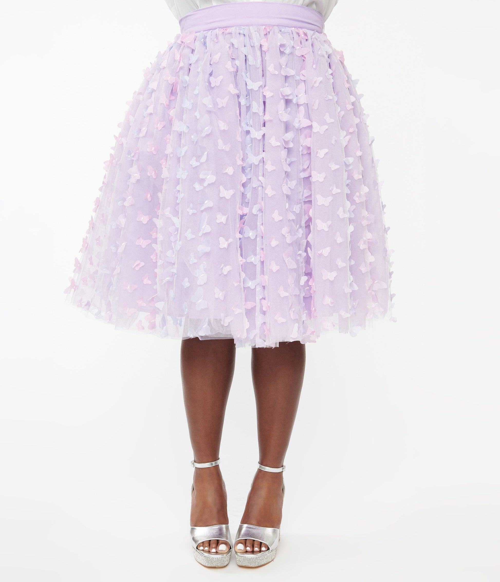 Unique Vintage Plus Size 1950s Lavender & Blue Butterfly Tulle Flare Skirt - Unique Vintage - Womens, BOTTOMS, SKIRTS