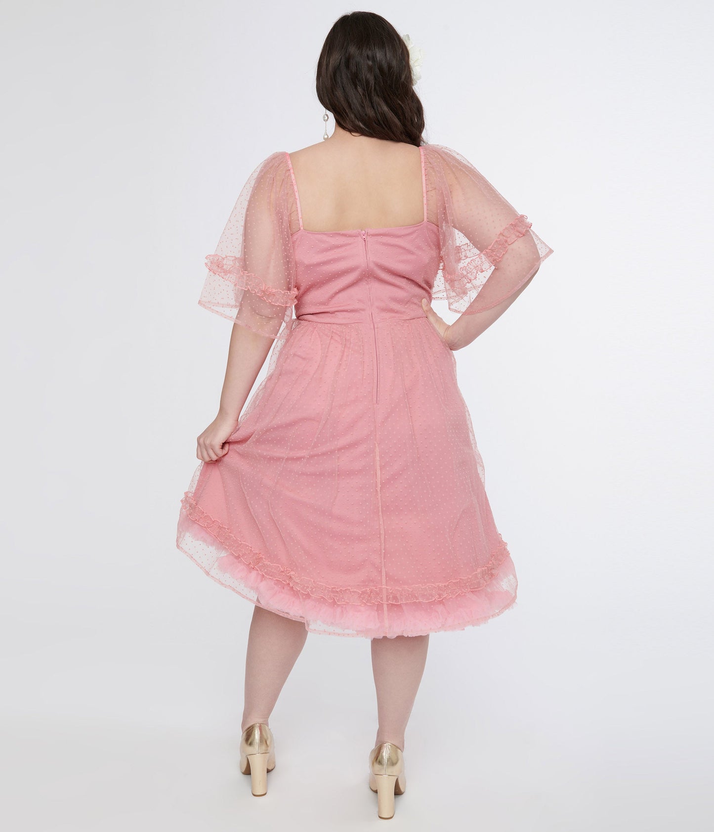 Preorder- Unique Vintage Plus Size 1950s Rose Ruffle Sweetheart Swing Dress - Unique Vintage - Womens, DRESSES, SWING