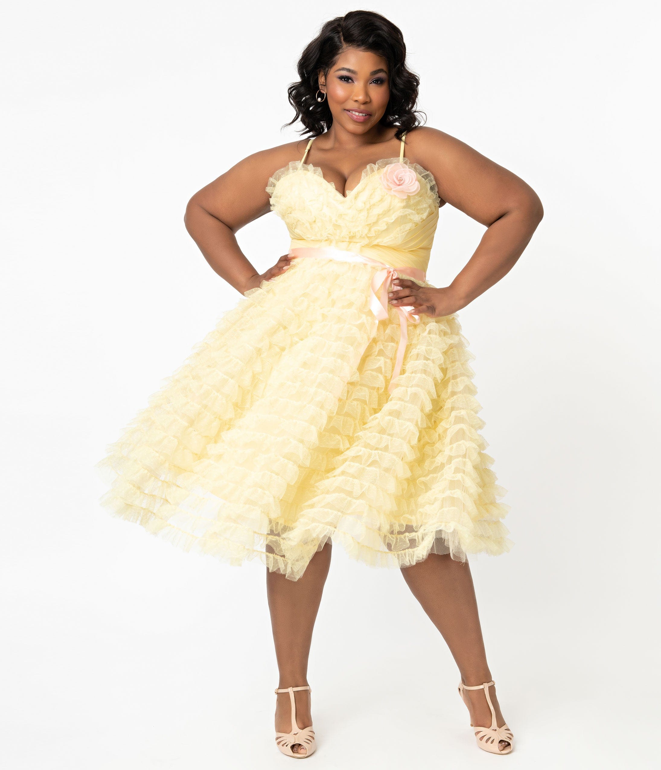 Yellow 50s swing dress store