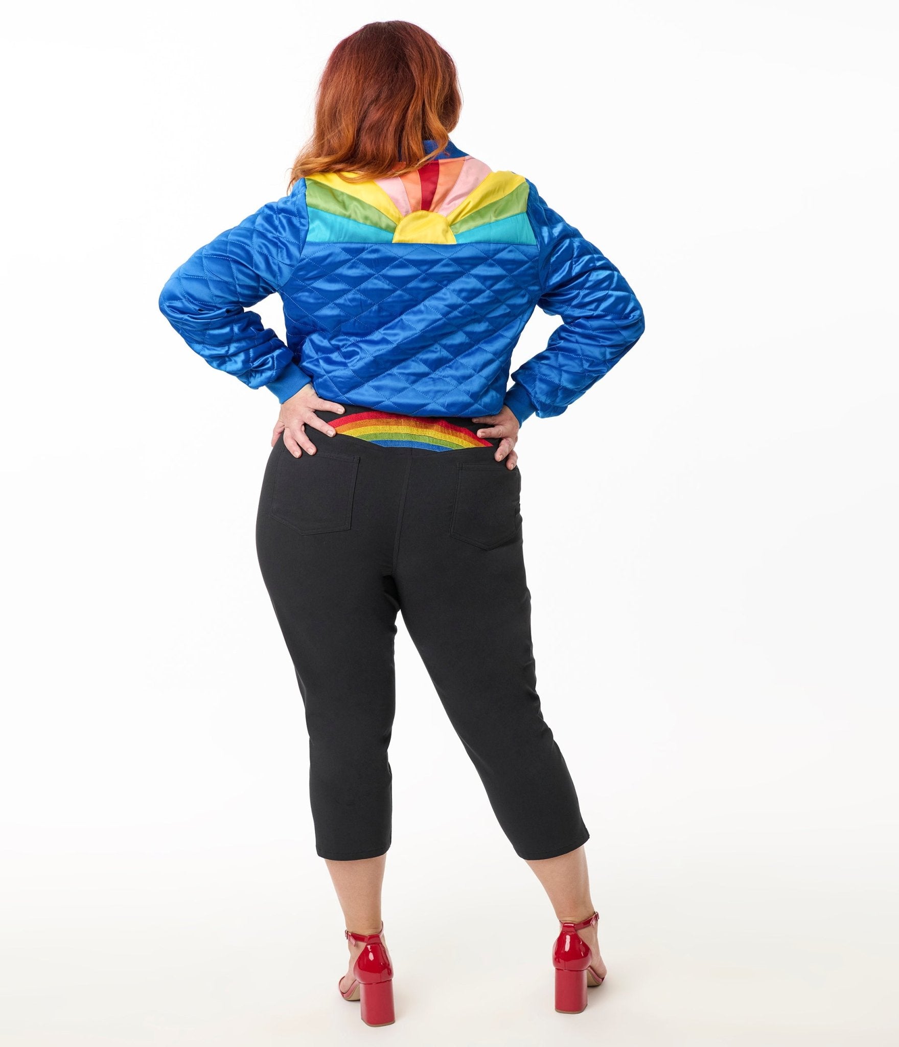 Preorder - Unique Vintage Plus Size Black & Rainbow Rachelle Capri Pants - Unique Vintage - Womens, BOTTOMS, PANTS