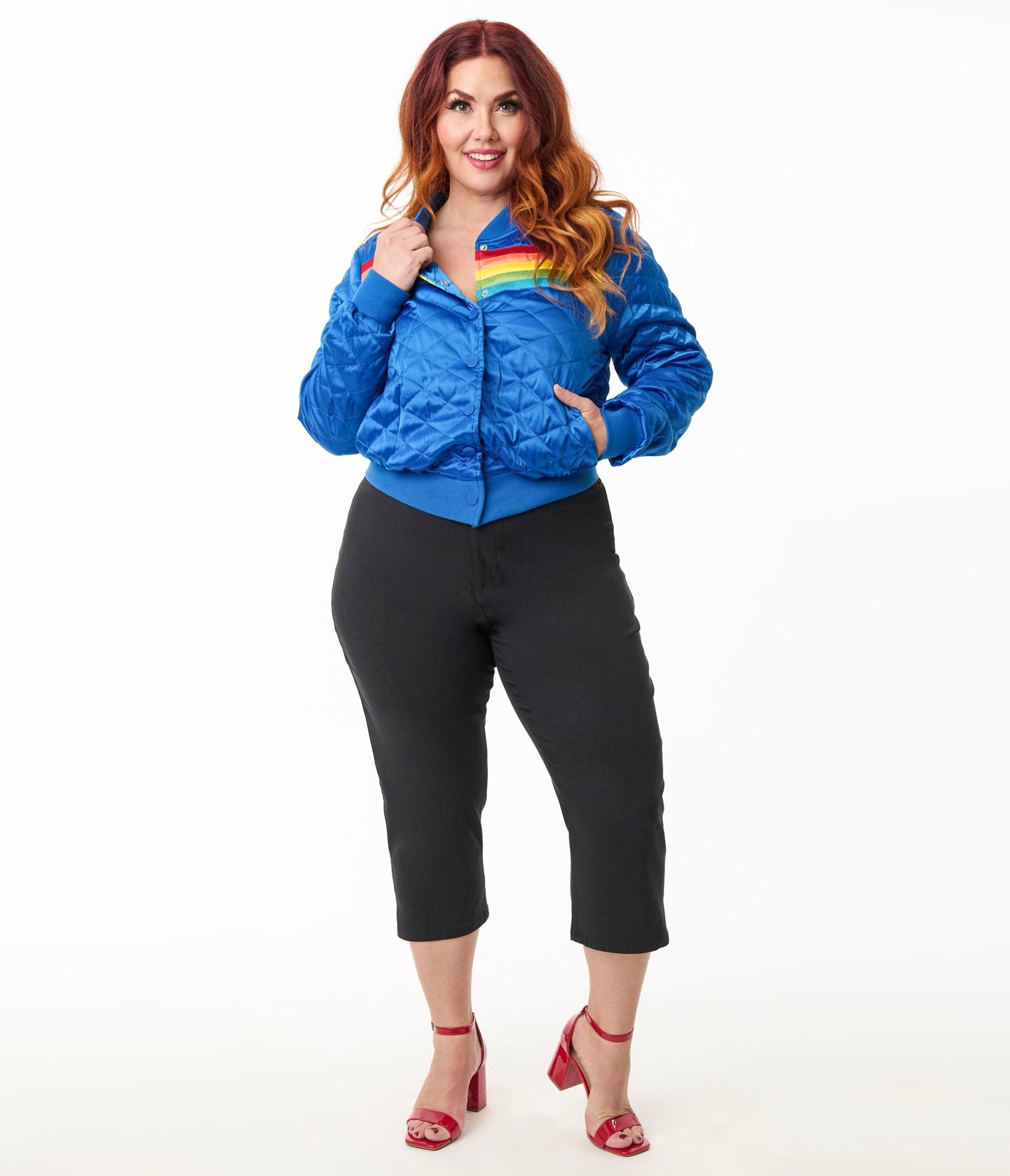Preorder - Unique Vintage Plus Size Black & Rainbow Rachelle Capri Pants - Unique Vintage - Womens, BOTTOMS, PANTS