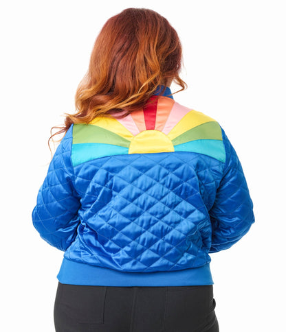 Preorder - Unique Vintage Plus Size Blue & Rainbow Quilted Varsity Jacket - Unique Vintage - Womens, TOPS, OUTERWEAR