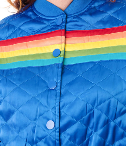 Preorder - Unique Vintage Plus Size Blue & Rainbow Quilted Varsity Jacket - Unique Vintage - Womens, TOPS, OUTERWEAR
