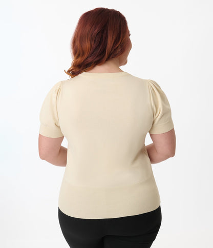 Preorder - Unique Vintage Plus Size Cream Chicken Embroidered Sweater - Unique Vintage - Womens, TOPS, SWEATERS